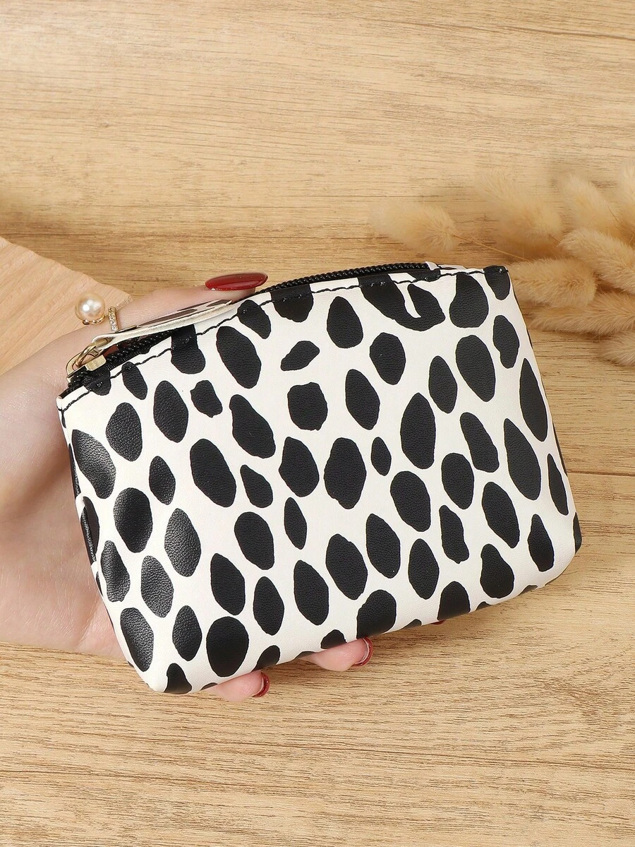 Minimally Designed Women's Zippered Coin Purse, Lightweight And Portable For Credit Cards, Cash, Lipstick, And Keys, Suitable For Commuting - Black and White - View 1