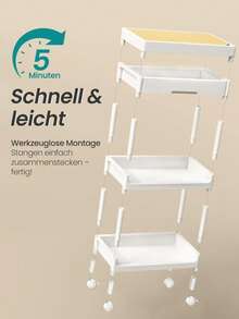 White & Gold 3-Tier Kitchen Cart, Bathroom Storage Organizer, Removable Top Tray, With Drawers And Compartments, Plastic Material, Easy Assembly, Rolling Serving Cart, Christmas Gift - View 2
