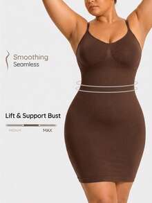 Women's Solid Color Ribbed Knit Bodycon Midi Dress, Adjustable Spaghetti Strap V-Neck Slim Fit Pencil Dress, High Elasticity For Date Party Daily Wear - Coffee Brown - View 1