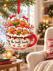 1pc Custom Personalized Family Christmas Ornament 2026, Gingerbread Mug Ornament, Custom Family Name Acrylic Holiday Keepsake,Xmas Tree Decor,Christmas Gift - Multicolor - View 2