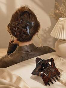 1PC Leopard Print Star Hair Clip For Women Tortoiseshell Flat Hair Claw Clip, Elegant French Style Updo Back Hair Accessory - Multicolor - View 1