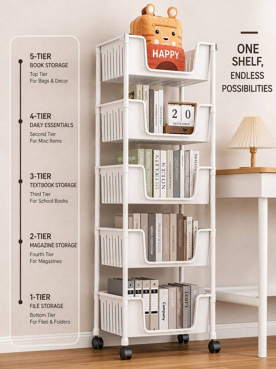5 Tier Rolling Storage Cart With Wheels, Tall Narrow Organizer Cart For Bathroom, Bedroom, Kitchen, Laundry Room, Office & Home Storage - View 1