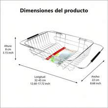 Stainless Steel Over The Sink Dish Drying Rack With Extendable Handles, Silver Metal Dish Drainer For Plates And Glasses, Kitchen Countertop Storage Basket - One Size Fits All - View 7