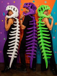1pc Dinosaur Costume Set, Realistic Dinosaur Skeleton Design, Plush Spine & Skull Headband, Non-Electric, Perfect Gift - Multicolor - View 2