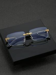 1 Pair Fashionable Men's Non-Prescription Glasses, Geometric Pattern, Perfectly Blending Geometric Aesthetics And Comfortable Experience, Suitable For Vacation Outfits, Parties, Daily Life, Fits All Face Shapes. - Gold White Flat - View 2
