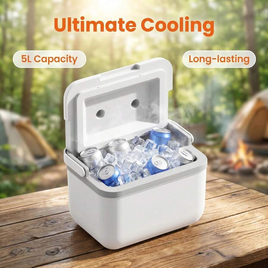 5L Portable Small Insulated Cooler Box For Outdoor Car Trip Picnic Food Storag - White - View 1