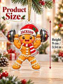 1pc Personalized Gingerbread Weightlifting Ornament, Custom Name Fitness Christmas Ornament, Gym Lover Acrylic Keepsake, Gingerbread Gymer,Christmas Gift - Ginger - View 7