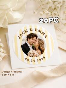11/20/40pc Personalized Custom Round Photo Text Sticker,Custom Names Date,Wedding Gift,Bride Groom Couples,Favor Bags,Gift Boxes Envelope Decoration - Multicolor - View 26