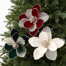 1pc Gold Powder Vintage Flocked Christmas Flower, Christmas Tree Decoration Artificial Plastic Flower, High-End Luxury Glitter Tree Top Magnolia Flower, Suitable For Party, Home Outdoor Decoration, Tabletop Decor, Window Display, Christmas Gift - Velvet Flower - View 11