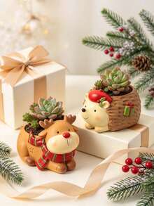 1pc Cute Style, Animal Shaped Planter, Decorative Storage & Plant Container, Mini Flower Pot, For Christmas Holiday Desktop Home Office Tabletop Decor & Xmas Gift Christmas Christmas Decrations Christmas Decrationschristmas Giftshome Decorhome Decor - Multiple Colors and Styles - View 5