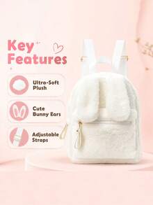 1pc Mini Plush Backpack, Featuring Long Rabbit Ears, Made Of Soft Plush Material Closure. Suitable For Daily Commuting, Stylish And Casual Backpack - Multicolor - View 1