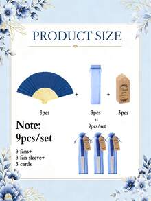 Handmade Paper Folding Fan With Gift Bag And Thank You Card, Bamboo Handheld Folding Fan, Home DIY Office Decor, Wedding Party Baby Shower Party Gift Accessory (Navy Blue) - Navy - View 17