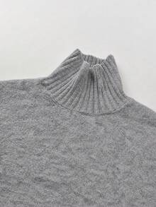 Women's Light Gray Turtleneck Slim Fit Wool Sweater, Long Sleeve Knit Casual Office All-Match Pullover Fall - Light Gray - View 8