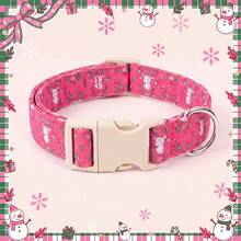 Christmas Pet Dog Collar, Rose Red Deer & Floral Print, No Pendant, Wide Quilted Thick Soft Adjustable Quick-Release Buckle D-Ring Neck Collar, Holiday Gift, Suitable For Small To Medium Dogs, Cats, Puppies - Rose Red - View 9