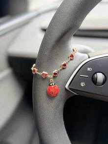 1pc Ladybug Daisy Pendant Heart Chain Car Steering Wheel Gear Shift Decoration, Creative Car Interior Ornament, Car Decoration Accessory - A - View 6