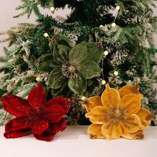 1pc Gold Powder Vintage Flocked Christmas Flower, Christmas Tree Decoration Artificial Plastic Flower, High-End Luxury Glitter Tree Top Magnolia Flower, Suitable For Party, Home Outdoor Decoration, Tabletop Decor, Window Display, Christmas Gift - Velvet Flower - View 3