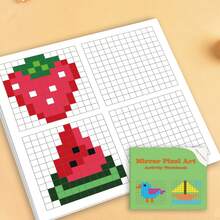 Mirror Symmetry Pixel Art Activity Book, 48 Non-Repeating 144 Pixel Grid Patterns, 24 Pages, Coloring Worksheets For Visual Tracking, Hand-Eye Coordination, Color Learning & Mind Training - Single Piece - View 7