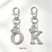 1pc Unisex Rhinestone Electroplated Elegant Daily Wear Luxury English Letter Keychain Pendant, Men's Travel Essential, Initial Keychain Gift - Silver - View 11