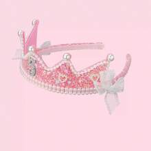 Birthday Crown Headband And Shoulder Strap Set, Pink Glitter Pearl Princess Crown With Lace Bow, Birthday Party Decoration Accessories - Multicolor - View 10