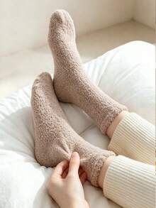 1/4 Pairs Unisex Multi-Color Mid-Calf Socks, Women's Fuzzy Warm Slippers Socks For Home, Winter Sleep Mid-Calf Socks, Soft And Skin-Friendly - Multicolor - View 3