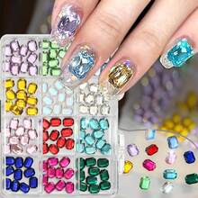 1 Box 120pcs 6*8mm Colorful Nail Art Rhinestones 3D Rectangle Shape Crystal Flatback Rhinestones Gems Glass Stones Diamonds Jewels Nail Art Supplies Charms For Nail Art DIY Decorations - TQ95 - View 3