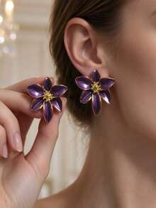 1 Pair Of Fashionable Personalities Exquisite And Elegant Flower Earrings Suitable For Wedding Parties And Gift Giving - Black - View 3