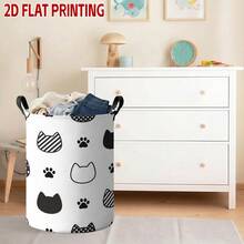 Cartoon Cat Paw Pattern Laundry Basket, Foldable Storage Bin, Large Capacity For Dirty Clothes And Toy Storage, Suitable For Home And Nursery Decoration - White - View 5