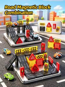 28/36Pcs Magnetic Building Tiles City Track Car Set, Versatile Magnetic Puzzle With Mini Cars, Kids Gift For Ages 3-14 (Random Color) - Multicolor - View 2