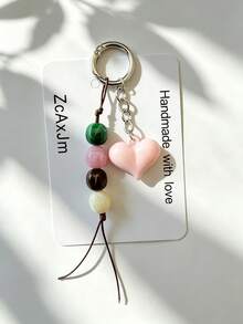 1pc Acrylic Colorful Beads Heart Decoration Keychain Keyring Bag Charm Pendant, Suitable For Wallet, Handbag And Other Bag Accessories Decoration - Multicolor - View 6