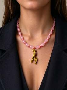 Giraffe Pendant Necklace Colorful Beaded Enamel Charm Quirky Fun Jewelry - Deer - View 9