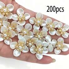 30/100/200pcs Faux Pearl Rhinestone Decorated Flower Design Hat Dress Decorative Buttons DIY Handmade Decoration Accessories - Four-petal Flower - View 8
