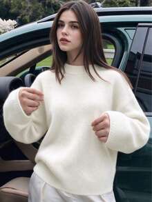 Women's Casual Long Sleeve T-Shirt, Autumn/Winter Daily Round Neck Loose Fit Top, Streetwear And Preppy Style - White - View 4