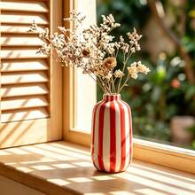 1pc Hand-Painted Striped Ceramic Vase With Hydroponic Flower Holder, Suitable For Bathroom, Living Room, Desk, Kitchen And Entryway Home Decor, Christmas Holiday Gift - Vase - View 14