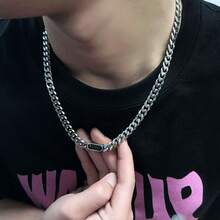 1pc Stainless Steel Unisex Personalized Minimalist Geometric Black Square Fashion Street Hip-Hop Necklace - Silver - View 3