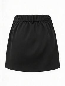 Plus Size Fashion Elegant Solid Color Minimalist Women's Skirt With Back Center Zipper, Lining And Safety Shorts, Skirt - Black - View 8