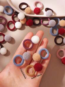 10/20/30/50/100pcs Colorful Coffee Brown Korean Style Small Pom Pom Hair Ties For Women Ponytail Braiding Towel Hair Rings Cute Cartoon Holiday Performance Hair Accessories - Multicolor - View 3