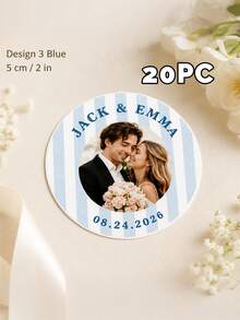 11/20/40pc Personalized Custom Round Photo Text Sticker,Custom Names Date,Wedding Gift,Bride Groom Couples,Favor Bags,Gift Boxes Envelope Decoration - Multicolor - View 24