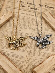 1pc Vintage Stainless Steel Gold Plated Exaggerated Eagle Pendant Necklace, Unisex, Daily Wear, Daily Gift, High-End Design, Fashionable Luxury - Multicolor - View 1