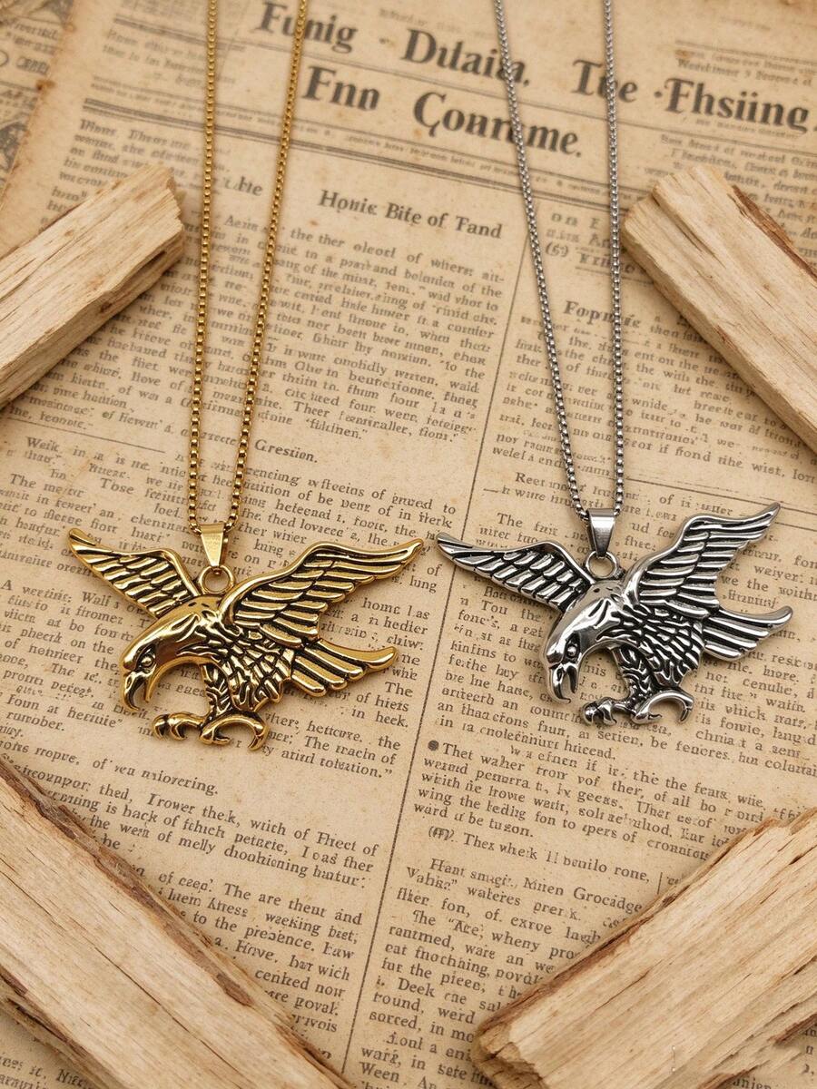1pc Vintage Stainless Steel Gold Plated Exaggerated Eagle Pendant Necklace, Unisex, Daily Wear, Daily Gift, High-End Design, Fashionable Luxury - Multicolor - View 1