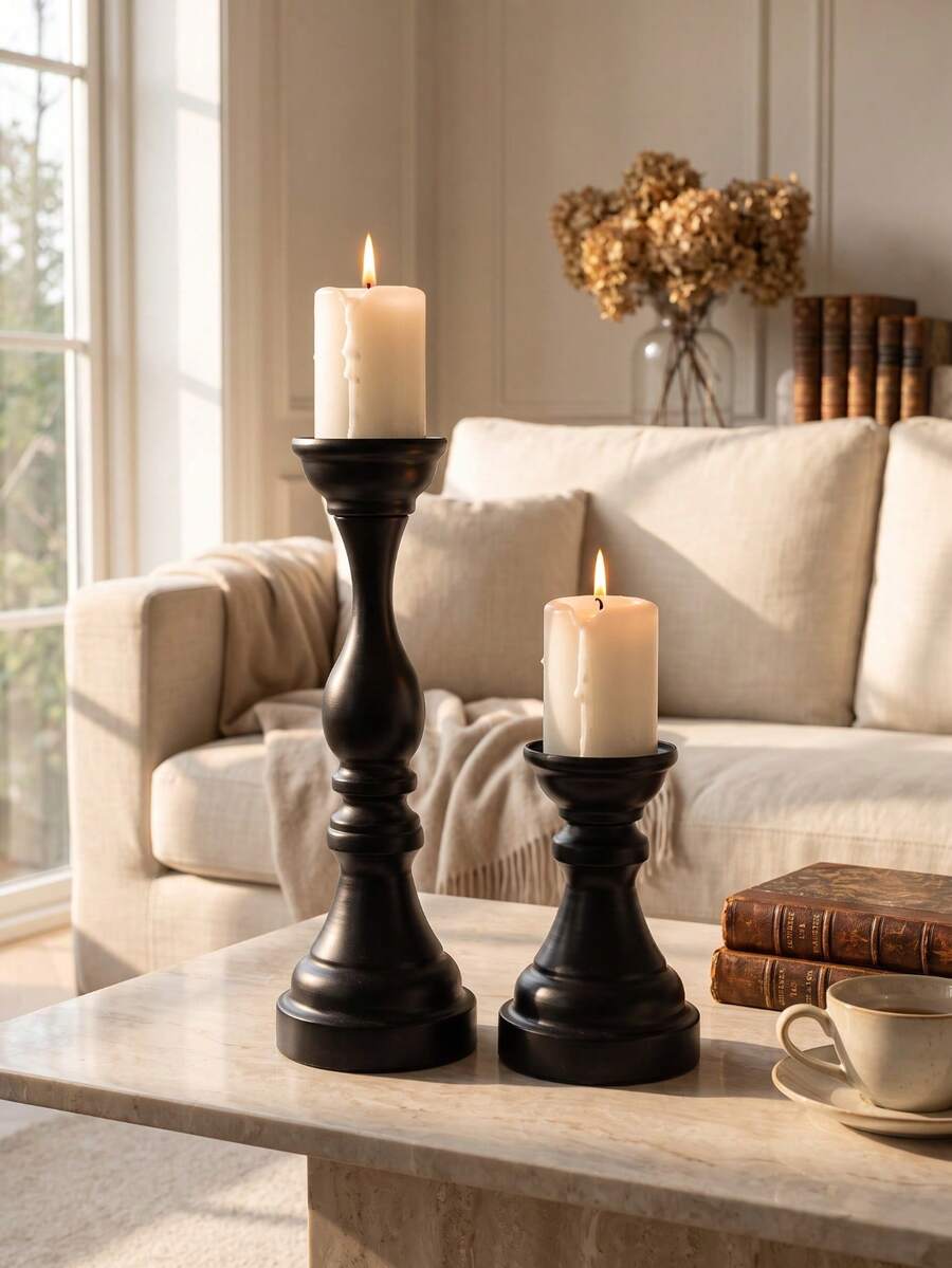 Nordic-Style Black Exquisite Iron Candle Holder – Simple Textured Candle Stand, Perfect For Home Decor, Room Decor, Party & Holiday, Office Styling, Living Room Accessory, Great As Halloween, Christmas, Birthday, Friend Gift - Classic Elegant Style - View 1