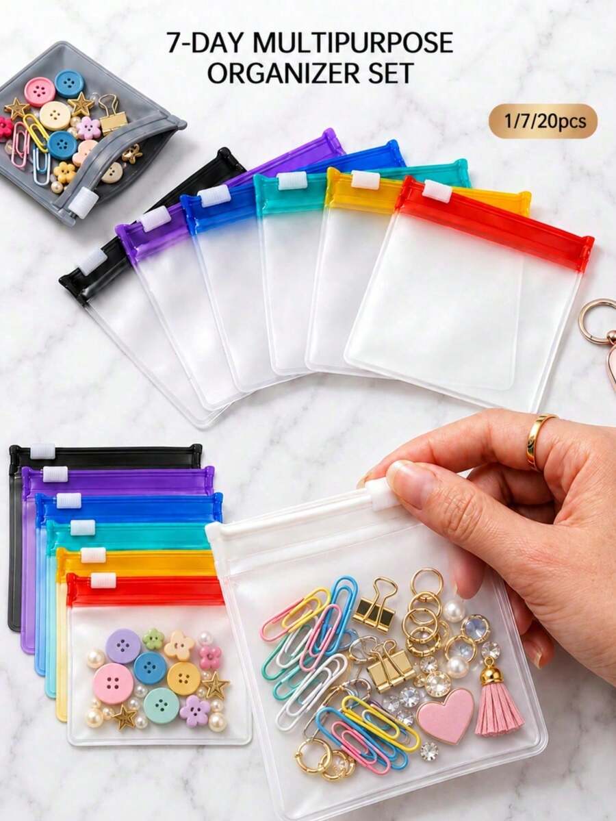 5/3/2/1pc Multi-Function Zipper Storage Bag - Portable Travel Organizer, Reusable Waterproof Sealed Bag, Suitable For Storing Jewelry, Paper Clips, Craft Materials, Coins, Keys, Hair Accessories And Various Small Items. - Multicolor - View 1