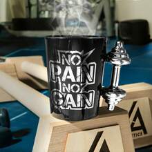 Dumbbell Handle Fitness Mug 350ml – Ceramic Coffee Cup With "No Pain No Gain" Design, Gift For Gym Lovers - Black - View 2