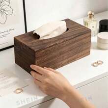 1pc Rectangular Tissue Box, Living Room Tissue Storage Box, Vanity Tissue Holder, Home Daily Use, Housewarming Gift, Christmas Gift, All Season - Coffee Brown - View 2