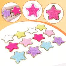 1Pc/3/5/8/10/12Pcs Star & Heart Shaped Glitter Velvet Applique Patches With Gold Edge, Multicolor Iron-On/Sew-On Velvet DIY Embroidery Patches For Women, Random Style, Random Color - Multicolor - View 7