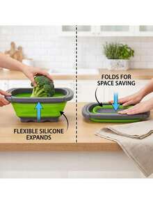 Collapsible Over-Sink Colander, Adjustable 39–61 Cm, Silicone And Plastic Drain Basket With Extendable Handles, Space-Saving Foldable Design And Non-Slip Base For Washing And Draining Vegetables, Fruit And Pasta, 26 Cm Wide - Grey - View 4