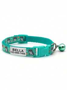 Customizable Engraved Name & Phone Number Cat Collar - Adjustable, Durable Polyester Material, Multiple Colors (Pink, Green, Blue, Orange) - Suitable For Small, Medium, Large Cats, No Battery Required - Multicolor - View 15