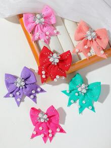 12/6pcs Girls Colorful Pearl Fabric Bow Hair Clips Princess Style Alligator Hair Clips Hair Accessories Non-Damaging Side Clips For Daily Use - Multicolor - View 2