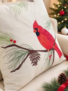 LCUHPCL Christmas Style American Red Bird 3D Embroidered Pillow Case ...