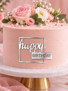 3pcs Square Frame Mixed Font Happy Birthday PMMA Acrylic Cake Toppers, Silver Mirror Geometric Frame Letter Cake Decorations, Modern Minimalist Birthday Cake Decor, Birthday Party Baking Dessert Supplies - A - View 5