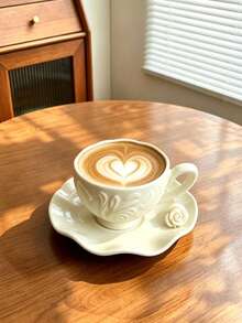 6 Sets/1 Set 90ml 3D Rose Ceramic Coffee Cup And Saucer, Microwave And Dishwasher , Espresso, Arabic Coffee Cup, Saudi Coffee Cup, Suitable For Afternoon Tea, Cafe, Kitchen, Perfect Gift - Multicolor - View 7